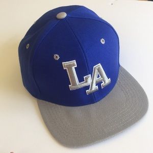 LA Los Angeles Adjustable Blue Gray Hat Cap Baseball BullBot